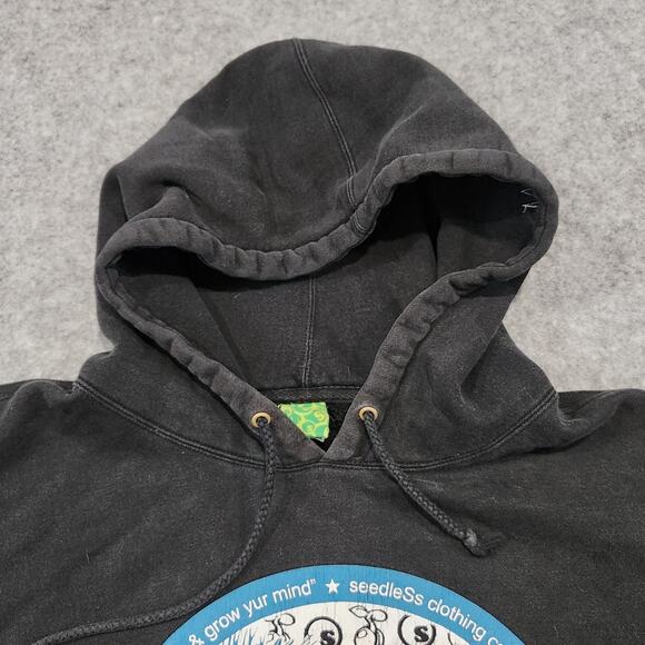 VTG Y2K Seedless Clothing Mens L Large Skate Black Distressed Pullover Hoodie - Picture 5 of 16